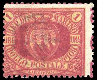 1892 - 1 lira carminio su giallo ... 