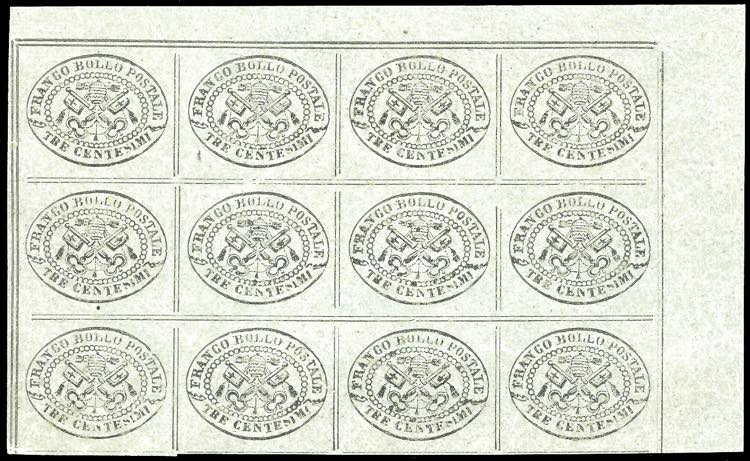 1867 - 3 cent. grigio (15), blocco ... 