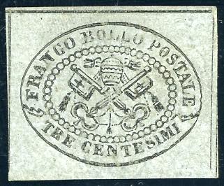1867 - 3 cent. grigio (15), gomma ... 