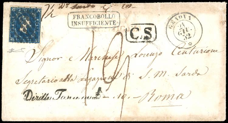 1852 - 20 cent. azzurro (2), ... 