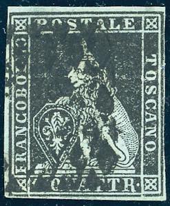 1851 - 1 quattrino nero su azzurro ... 