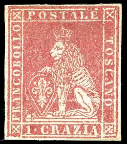 1851 - 1 crazia carminio chiaro su ... 