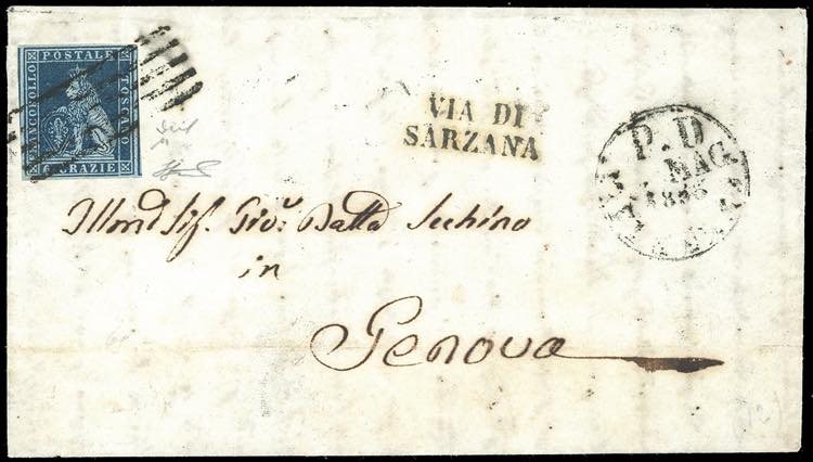 1853 - 6 crazie azzurro scuro su ... 