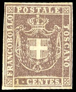 1860 - 1 cent. bruno lilla (17b), ... 