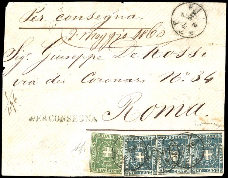 1860 - 20 cent. azzurro, striscia ... 