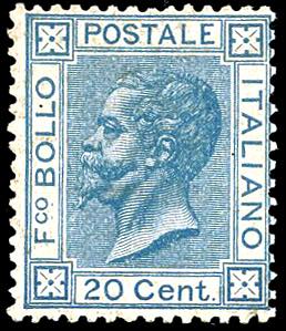 1867 - 20 cent. azzurro, tiratura ... 
