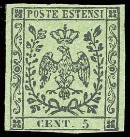 1852 - 5 cent. verde, senza punto ... 