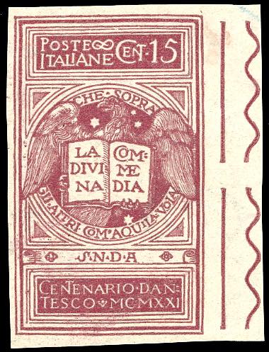 1921 - 15 cent. lilla bruno Dante, ... 