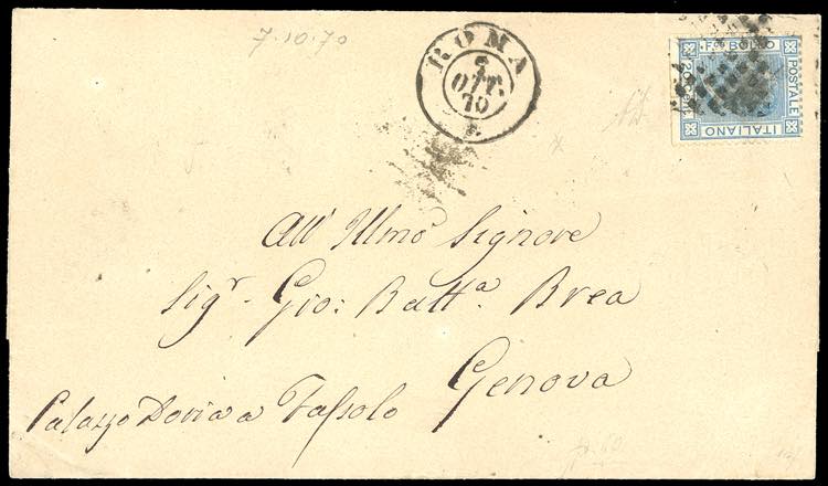 1870 - 20 cent. azzurro, tiratura ... 