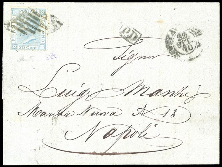 1870 - 20 cent. azzurro, tiratura ... 