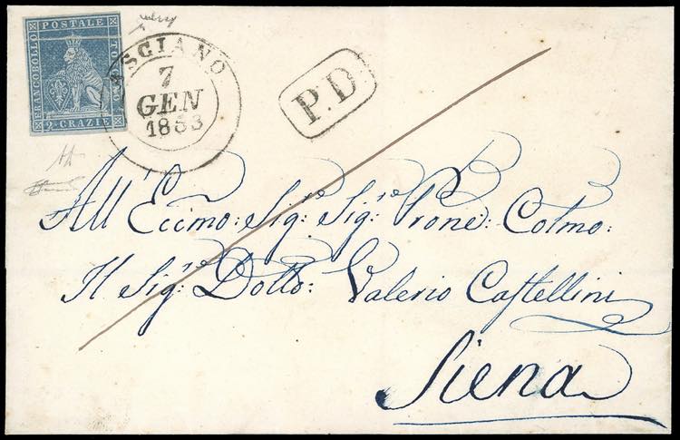 1853 - 2 crazie azzurro chiaro su ... 