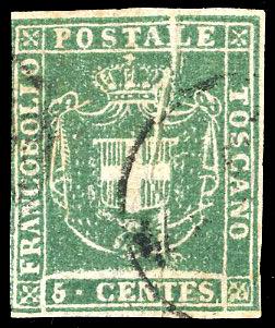 1860 - 5 cent. verde (18), pli ... 