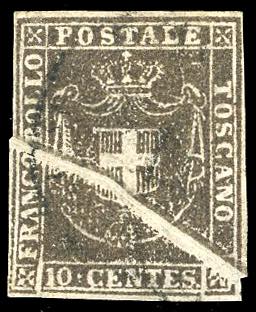 1860 - 10 cent. bruno scuro (19b), ... 