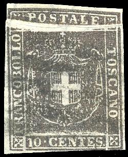 1860 - 10 cent. bruno nero (19a), ... 