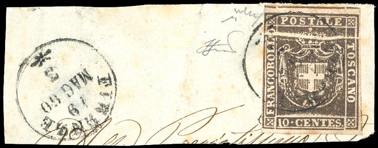 1860 - 10 cent. bruno scuro (19b), ... 