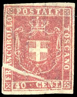 1860 - 40 cent. carminio (21), pli ... 