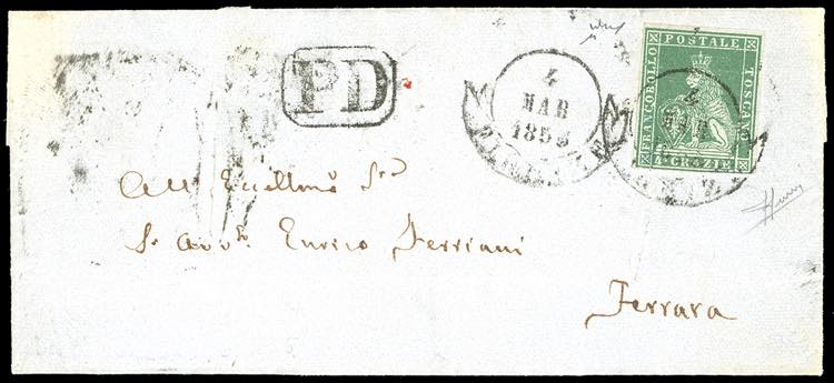 1855 - 4 crazie verde su grigio ... 