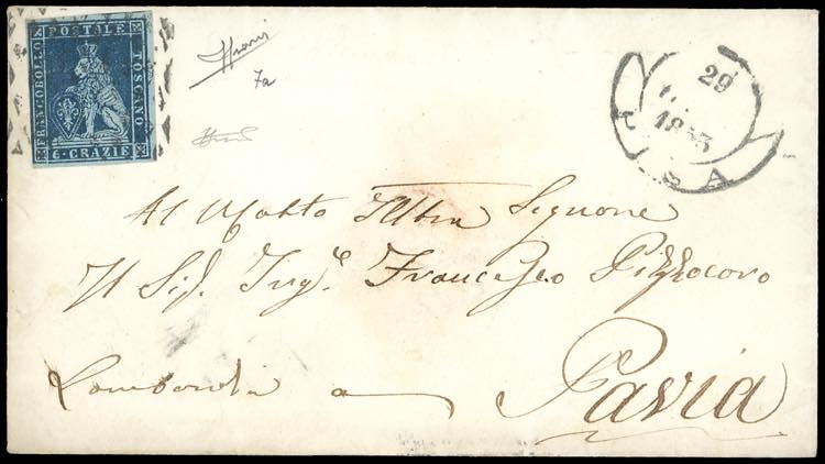 1853 - 6 crazie indaco su azzurro ... 