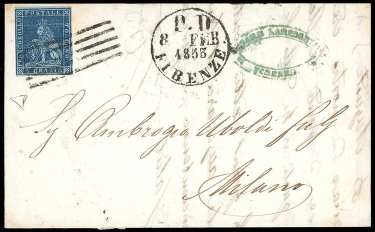 1853 - 6 crazie azzurro scuro su ... 