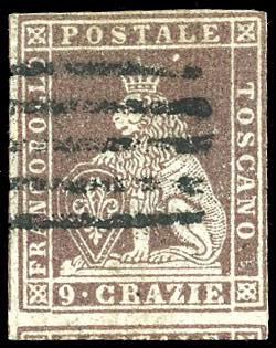 1851 - 9 crazie bruno violaceo su ... 