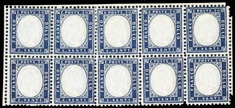 1862 - 20 cent. indaco (2), blocco ... 