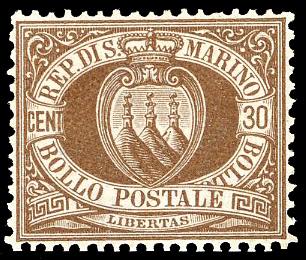 1877 - 30 cent. bruno Stemma (6), ... 