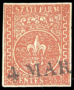 1855 - 25 cent. bruno rosso (8), ... 