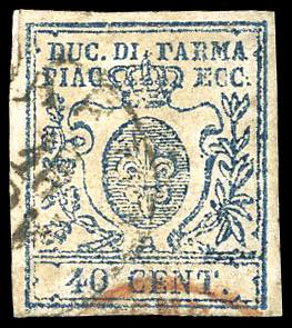 1857 - 40 cent. azzurro scuro, II ... 