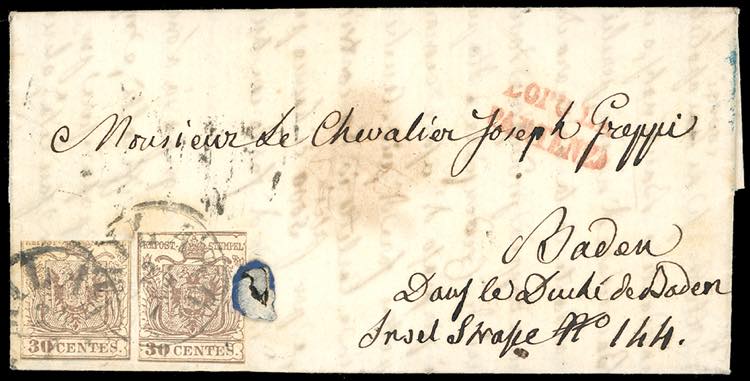 1858 - 30 cent. bruno, carta a ... 