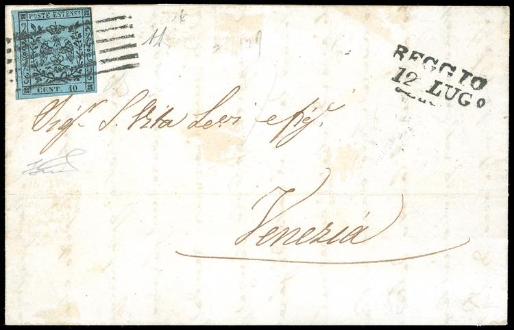 1853 - 40 cent. celeste (5), lieve ... 