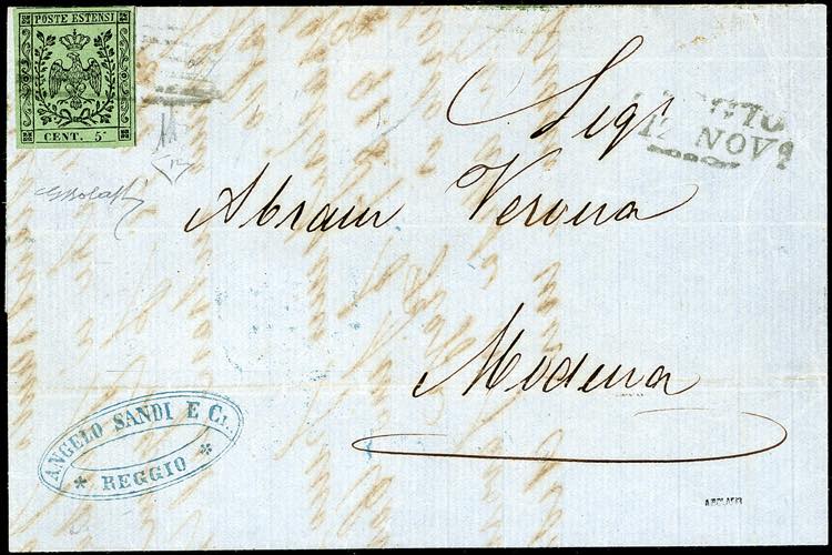 1857 - 5 cent. verde oliva, errore ... 