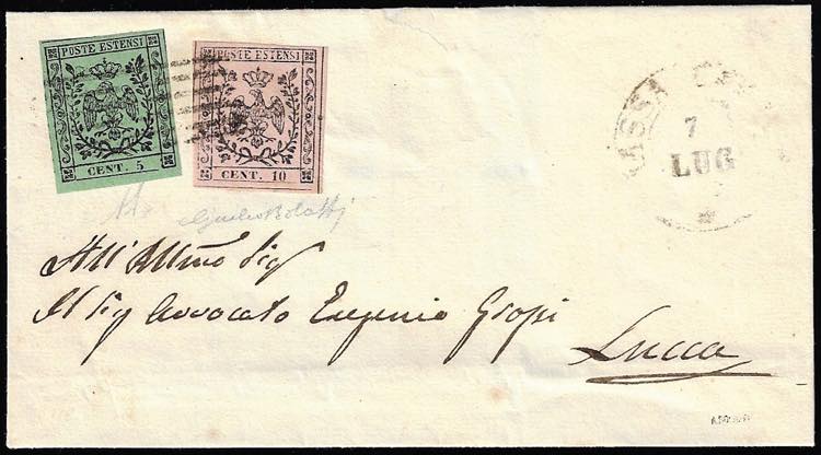 1857 - 5 cent. verde oliva, senza ... 