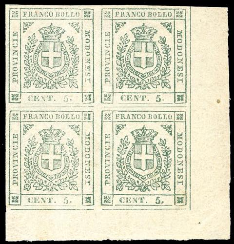 1859 - 5 cent. verde (12), blocco ... 