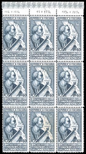 1954 - 60 lire Vespucci, blocco di ... 