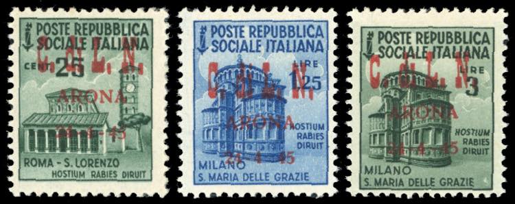 ARONA 1945 -  25 cent., 1 lira e 3 ... 