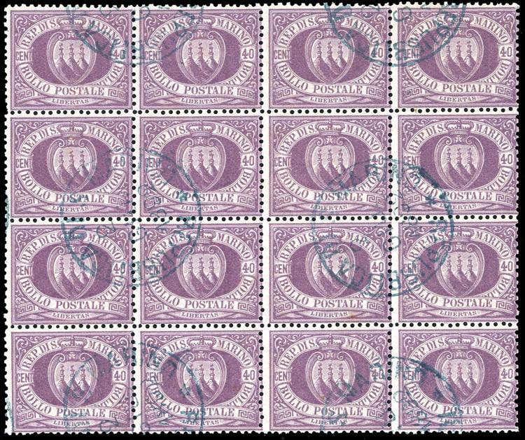 1877 - 40 cent. Stemma (7), blocco ... 