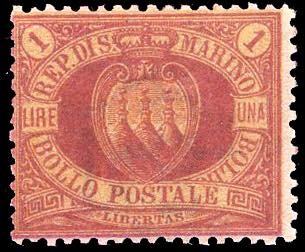 1892 - 1 lira carminio su giallo, ... 