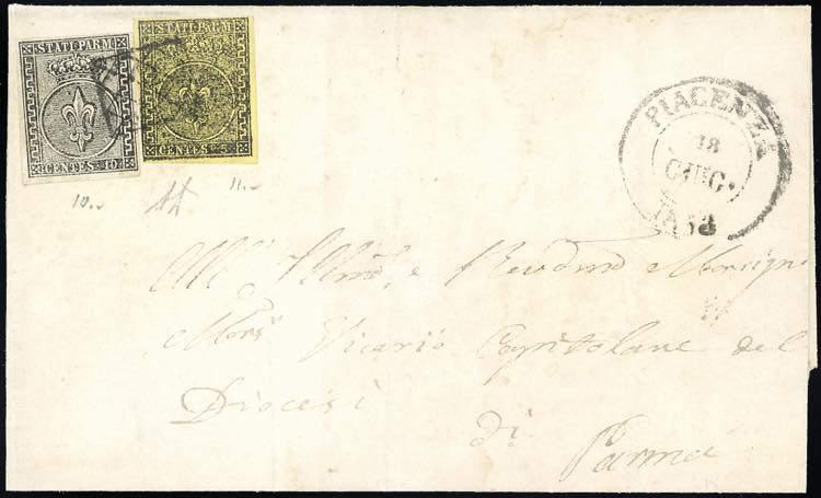 1853 - 5 cent. giallo arancio, 10 ... 