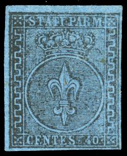 1852 - 40 cent. azzurro (5), gomma ... 