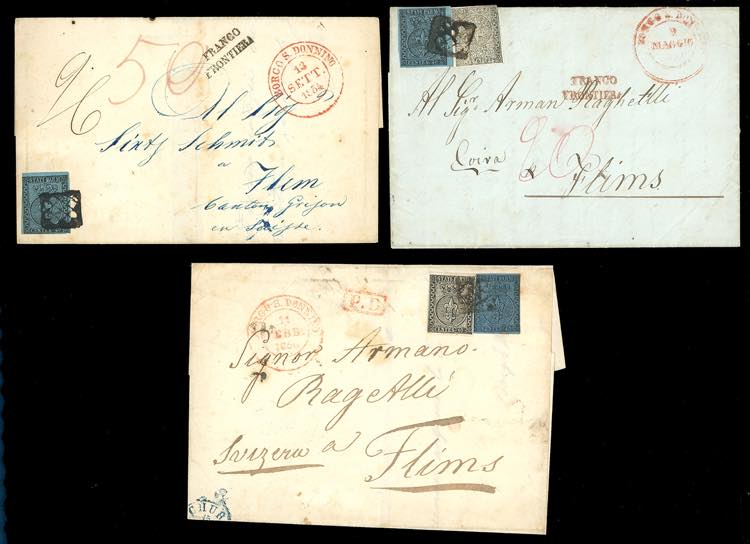 1854/56 - Rarissimo insieme di tre ... 