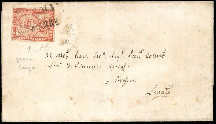 1854 - 15 cent. vermiglio, greca ... 