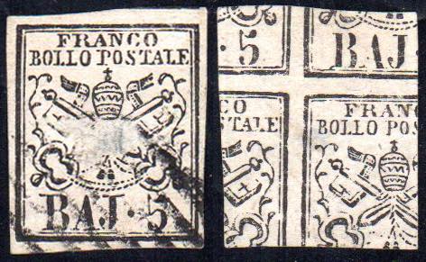 1852 - 5 baj rosa chiaro, STAMPA ... 