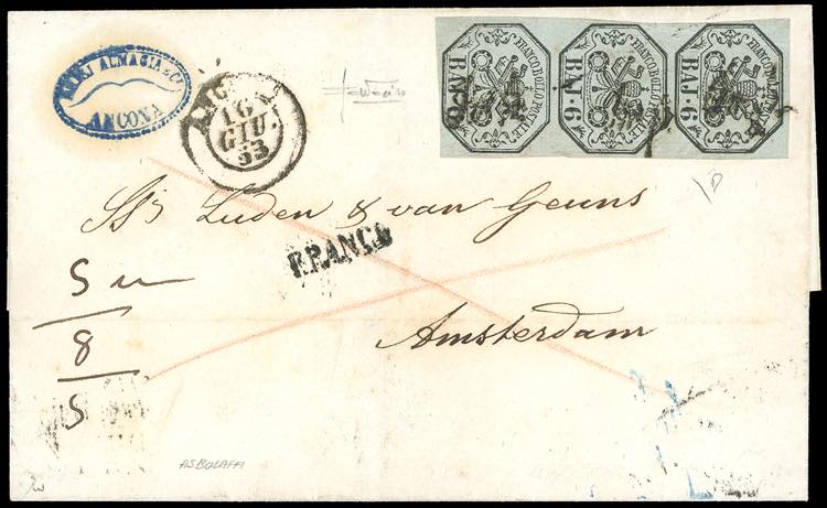 1853 - 6 baj grigio (7a), striscia ... 