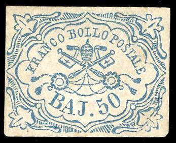 1852 - 50 baj azzurro (10), nuovo, ... 