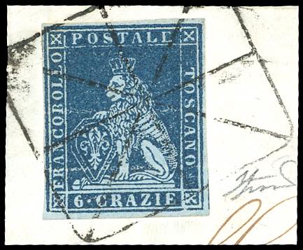 1851 - 6 crazie azzurro scuro su ... 