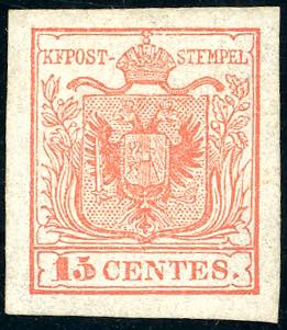 1850 - 15 cent. rosso, I tipo, ... 