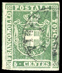 1860 - 5 cent. verde, linea di ... 