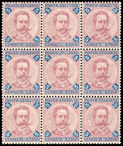 1891 - 5 lire carminio e azzurro ... 