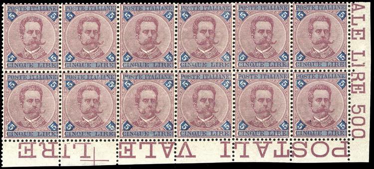 1891 - 5 lire carminio e azzurro ... 