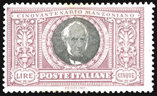 1923 - 5 lire Manzoni (156), gomma ... 